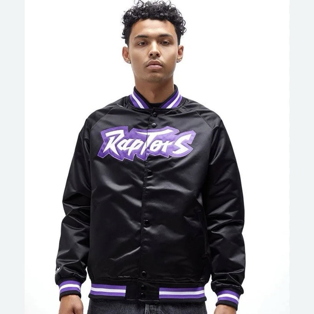 Men's 2XL Mitchell & Ness NBA Toronto Raptors Black Lightweight Satin Jacket NEW